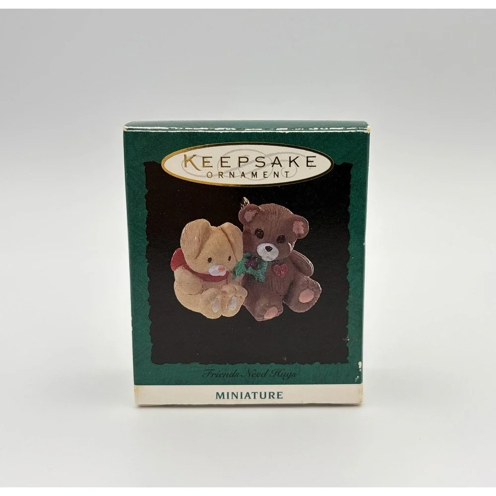 Hallmark Keepsake Ornament Friends Need Hugs Bear Bunny Miniature 1994 Vintage